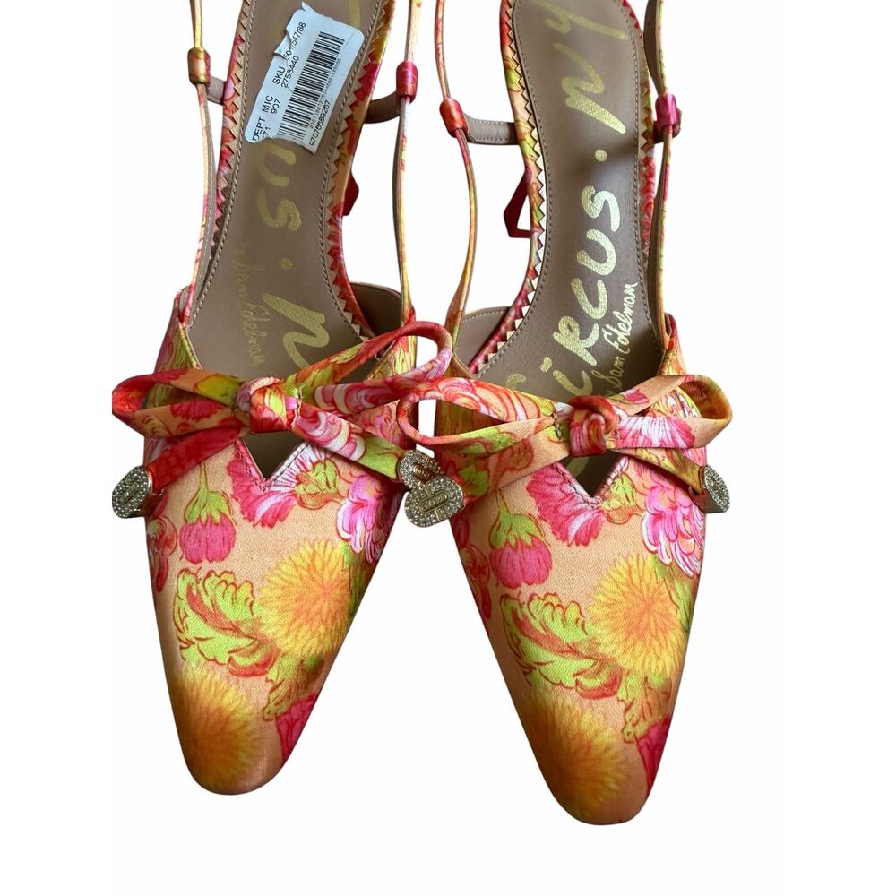 Circus NY Sam Edelman Monica Slingback Heels Floral Bow Satin Sz 8 MEW - Picture 6 of 10
